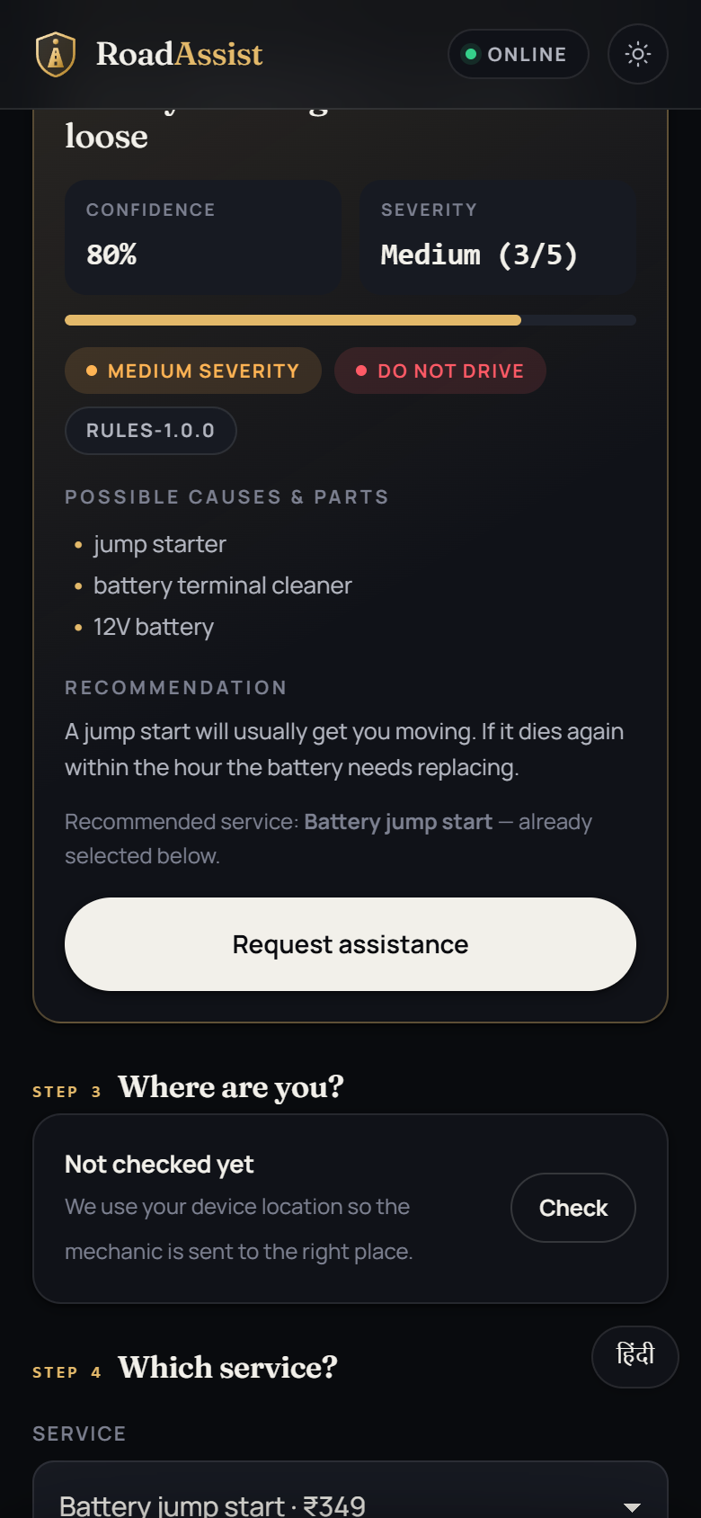 Diagnosis screen
